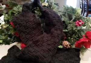 Crochet Black Waffle Scarf