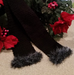 Simple Black Crochet Scarf with Faux Fur Trim